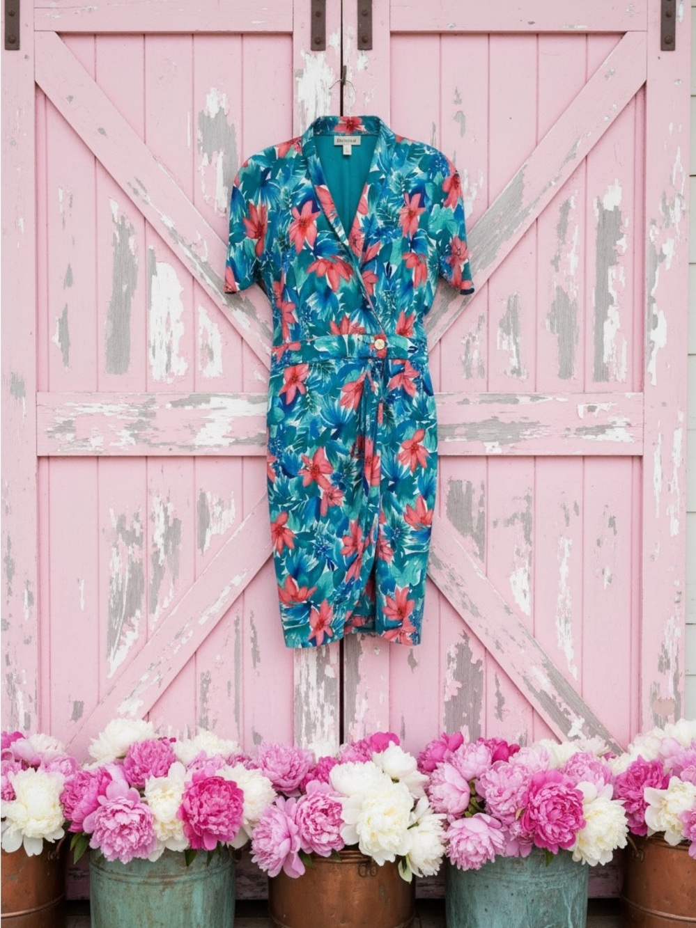Leslie Fay vintage 80s tropical print floral dress